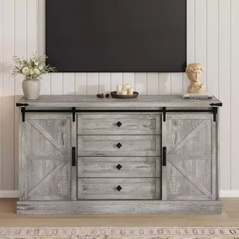 59" Farmhouse 4 Drawer Dresser with Sliding Barn Doors