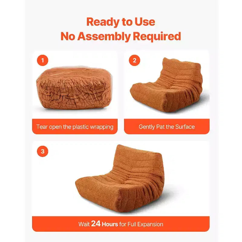 L-Shaped Memory Foam Bean Bag Chair with Storage Pocket - Brown