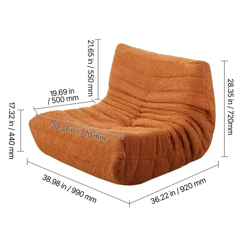 L-Shaped Memory Foam Bean Bag Chair with Storage Pocket - Brown