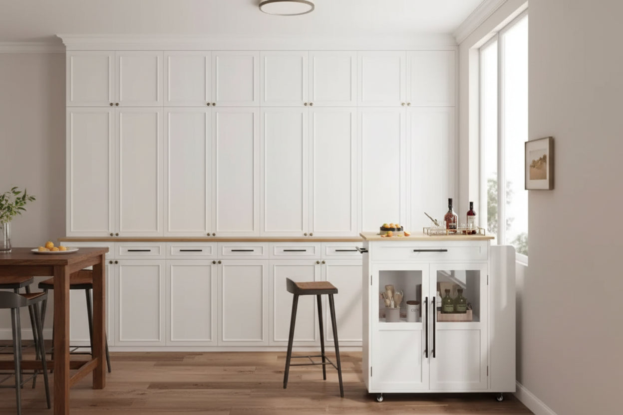 Kitchen Island Table On Wheels, Storage Island with Spice Rack and Drawer, Rolling Kitchen Cart On Wheels, for Home, Dining Room, Natural Oak