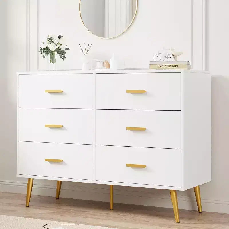 6 Drawer Wooden Dresser with Metal Handles