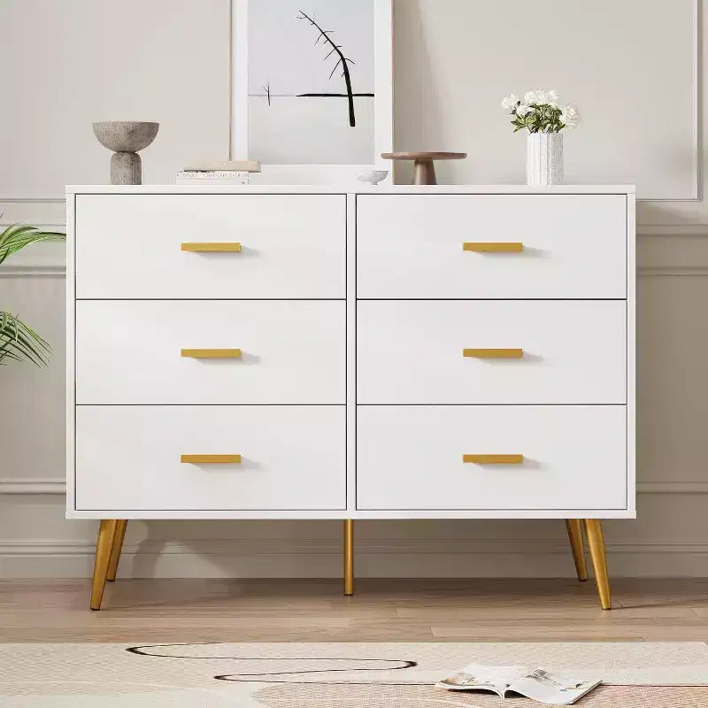 6 Drawer Wooden Dresser with Metal Handles