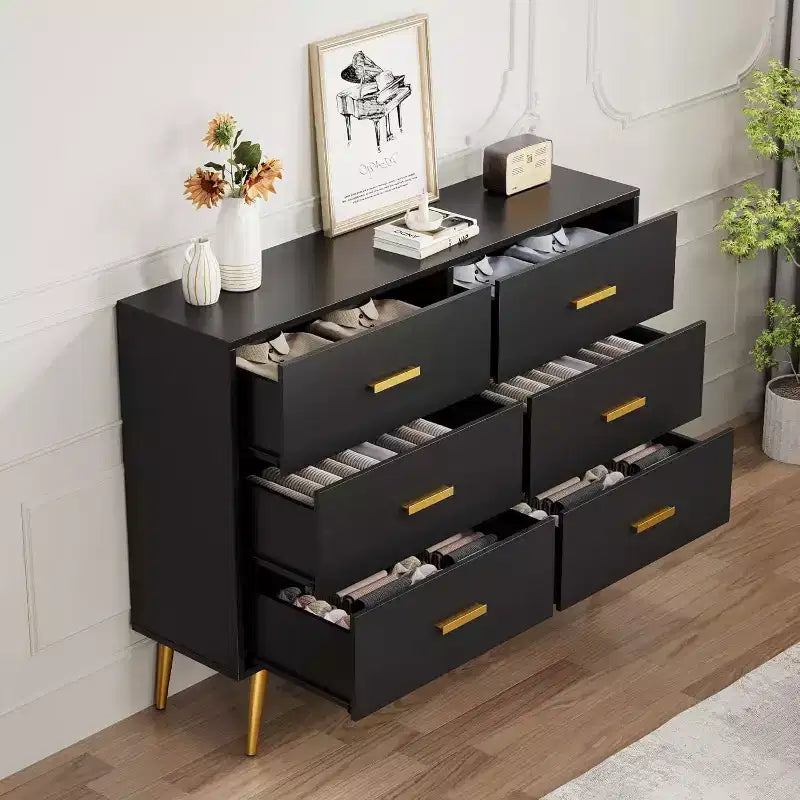 6 Drawer Wooden Dresser with Metal Handles