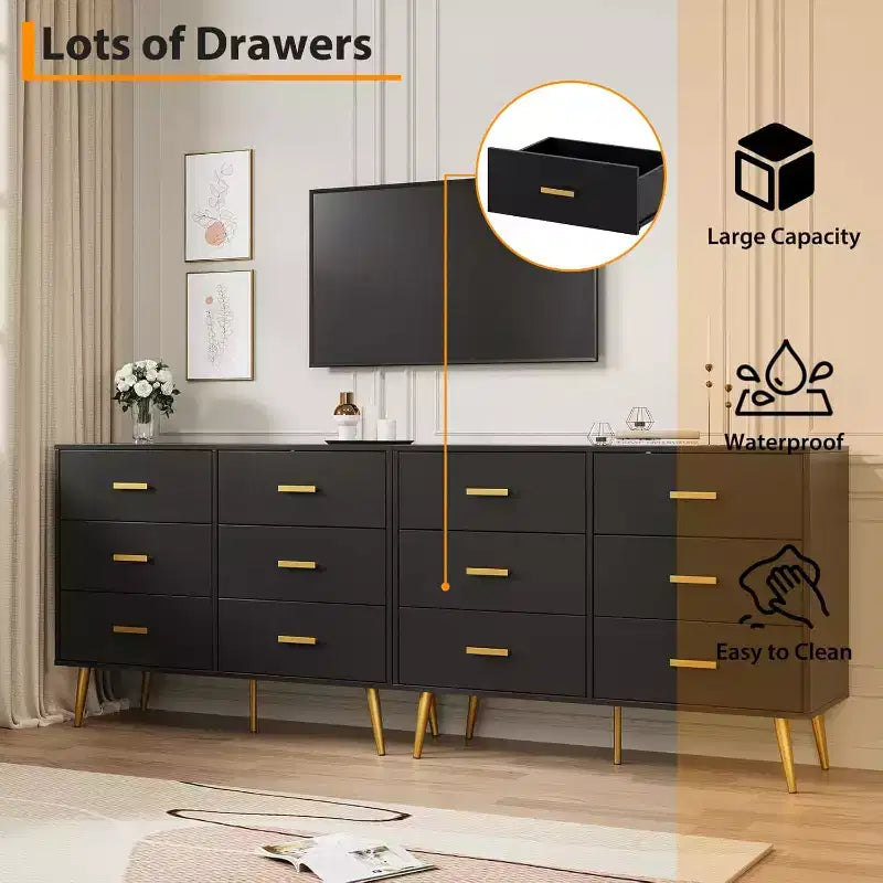 6 Drawer Wooden Dresser with Metal Handles