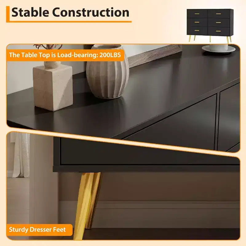 6 Drawer Wooden Dresser with Metal Handles
