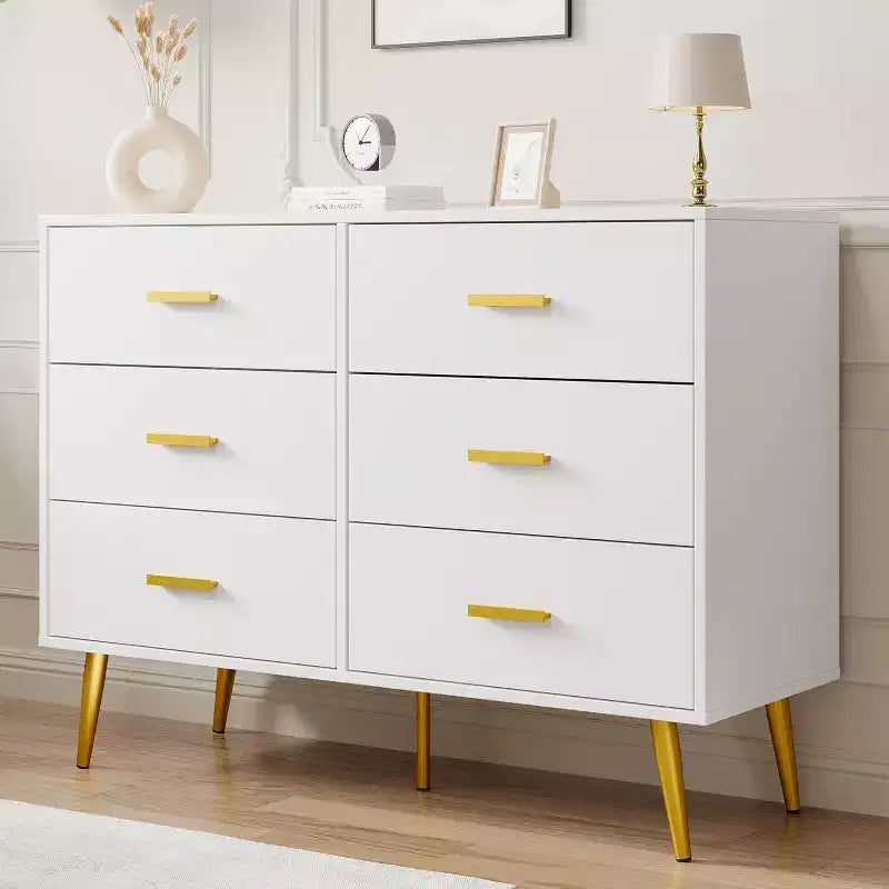6 Drawer Wooden Dresser with Metal Handles