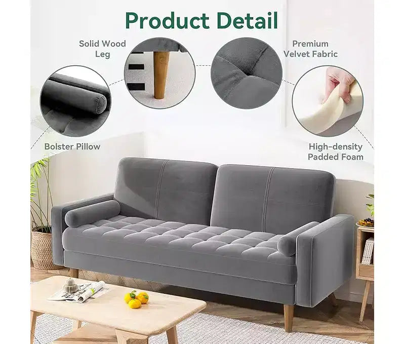 68" Mid-Century Modern 3-Seater Velvet Sofa
