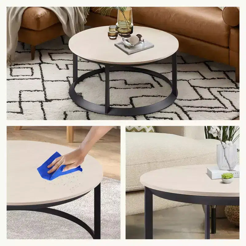 Round Coffee Table with Triangular Metal Frame