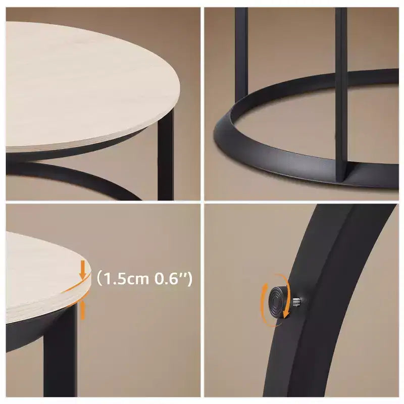 Round Coffee Table with Triangular Metal Frame