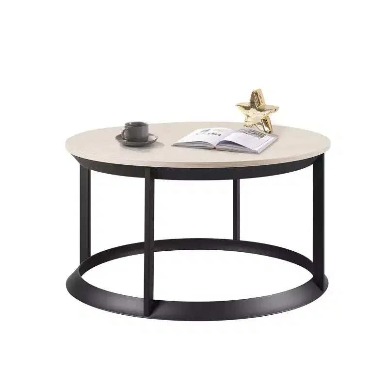 Round Coffee Table with Triangular Metal Frame