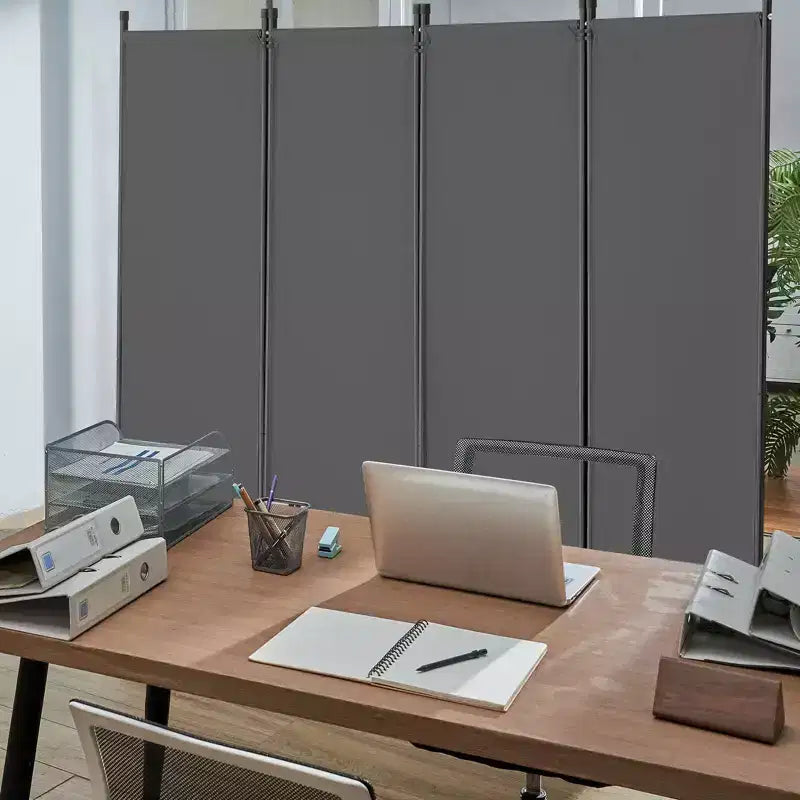 4-Panel Folding Fabric Room Divider - Light Gray