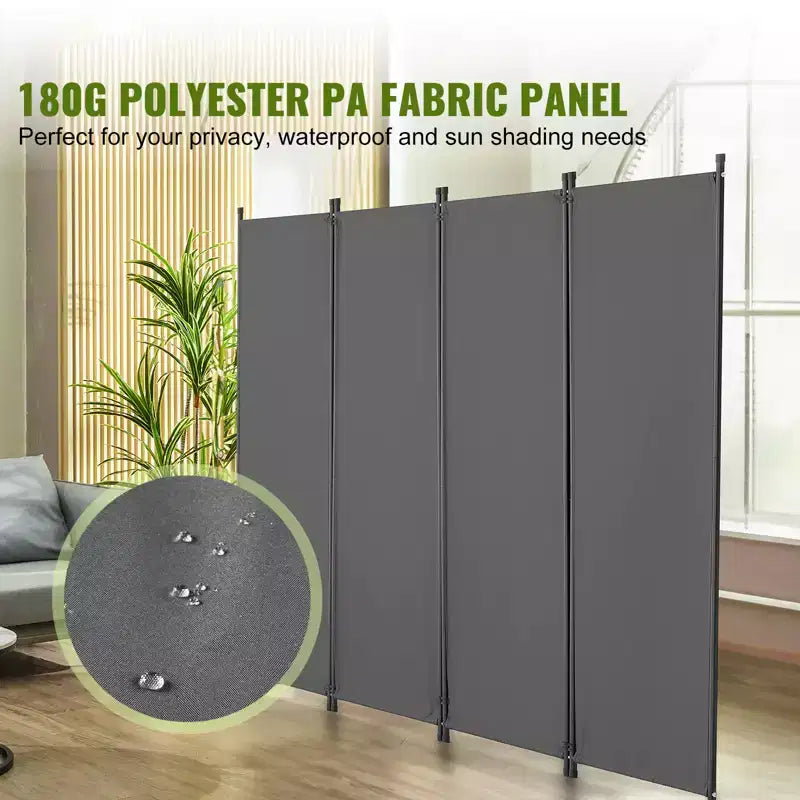 4-Panel Folding Fabric Room Divider - Light Gray
