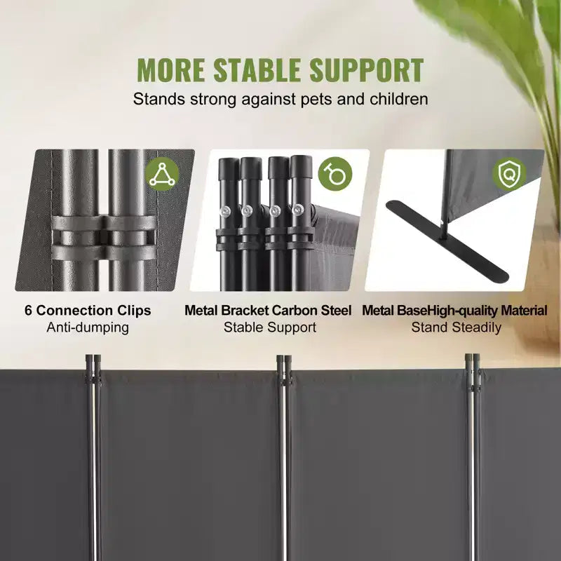 4-Panel Folding Fabric Room Divider - Light Gray