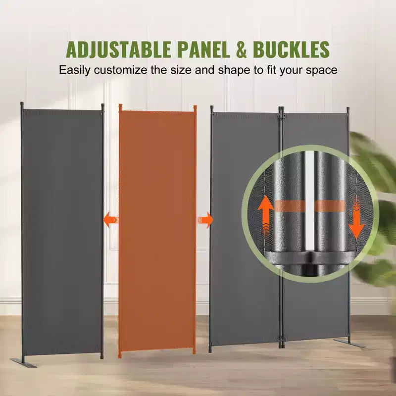 4-Panel Folding Fabric Room Divider - Light Gray