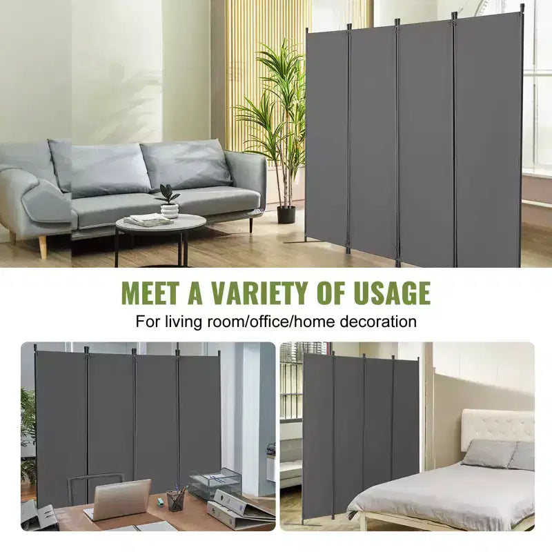4-Panel Folding Fabric Room Divider - Light Gray