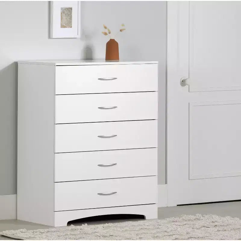 5 Drawer Vertical Dresser Chest - White