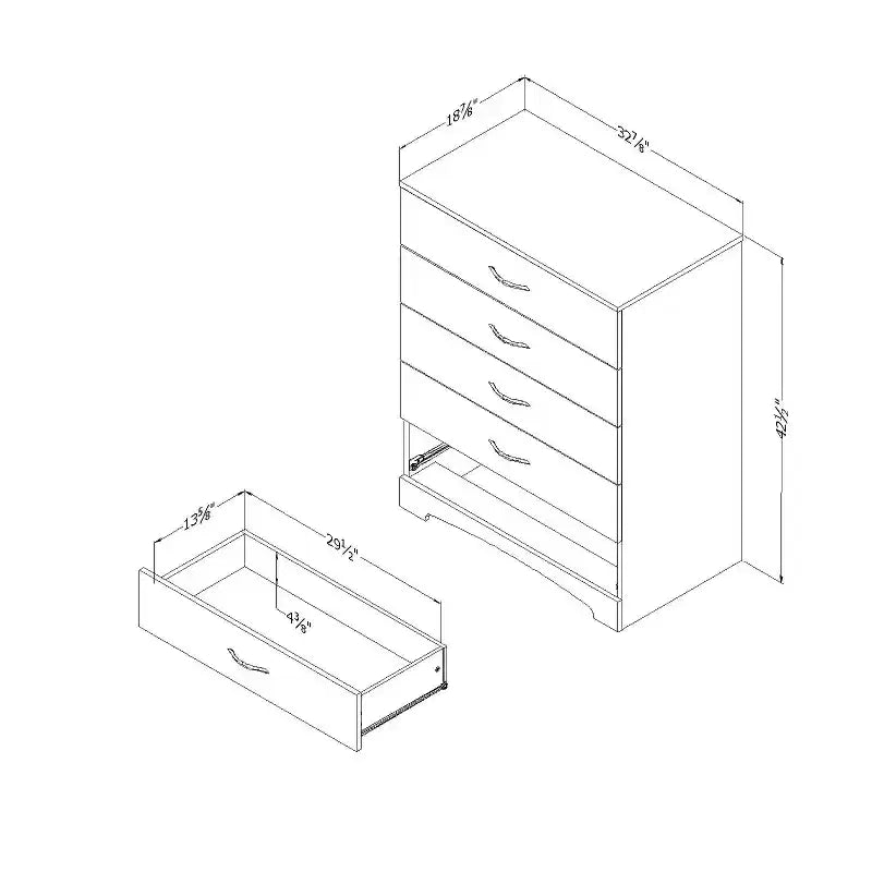 5 Drawer Vertical Dresser Chest - White