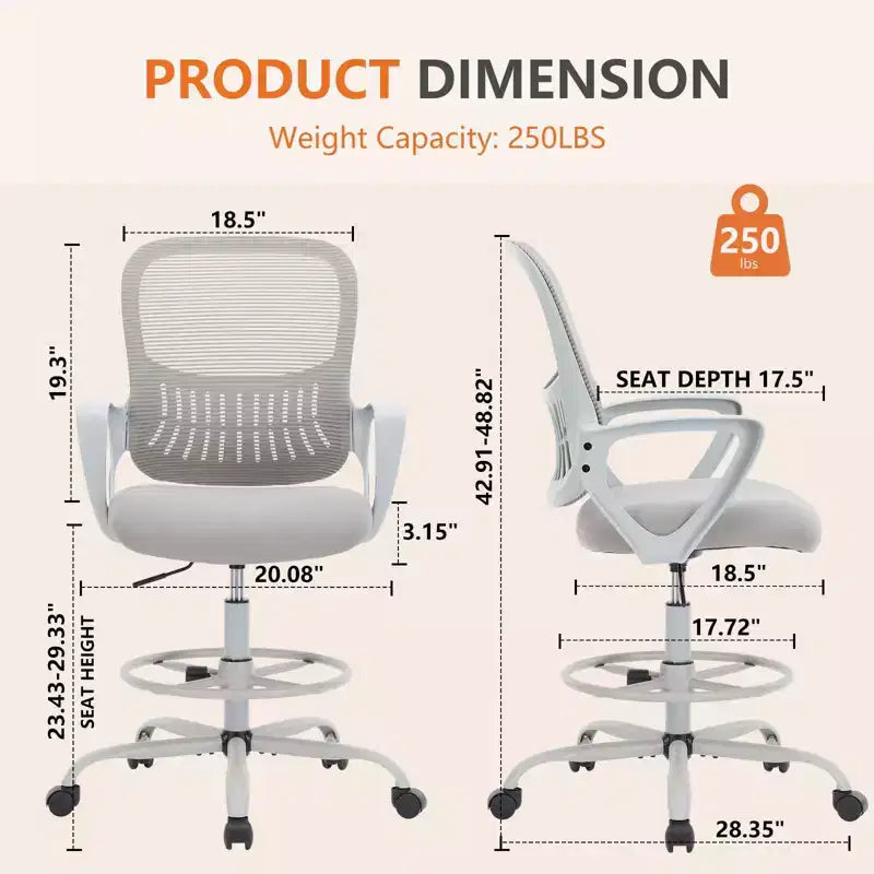 Ergonomic Office Chair for Standing Desk - Adjustable Height - Gray