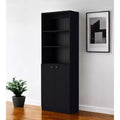 71" Black Five Tier Bookcase with Two Doors