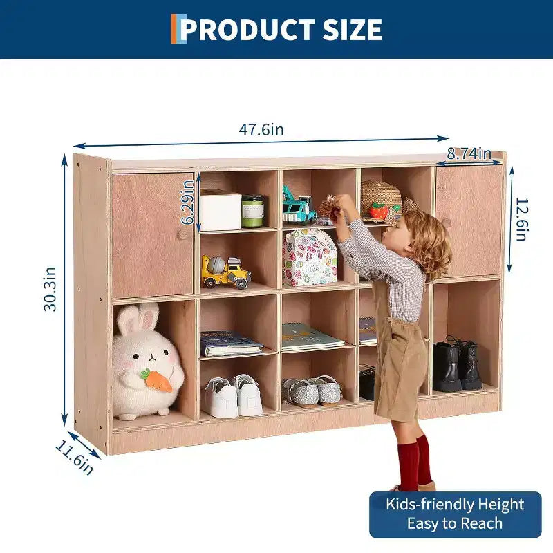 12 Cubbies Kids Storage Organizer with 2 Cabinet Doors