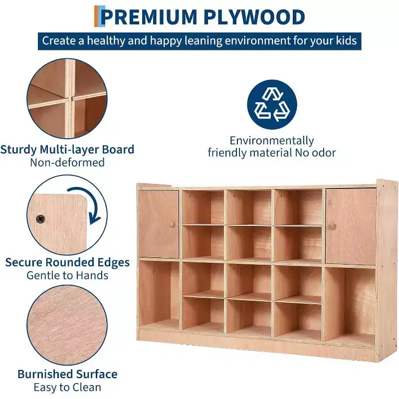 12 Cubbies Kids Storage Organizer with 2 Cabinet Doors