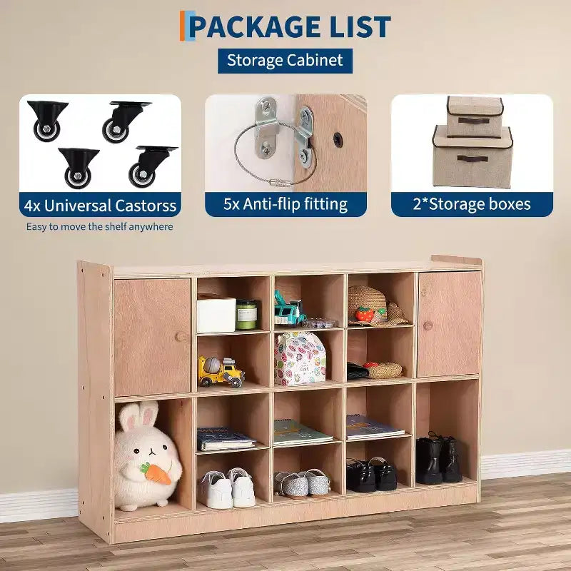 12 Cubbies Kids Storage Organizer with 2 Cabinet Doors