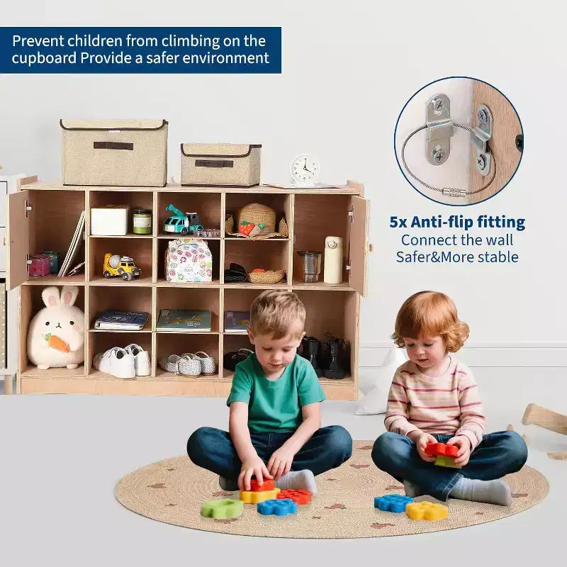 12 Cubbies Kids Storage Organizer with 2 Cabinet Doors