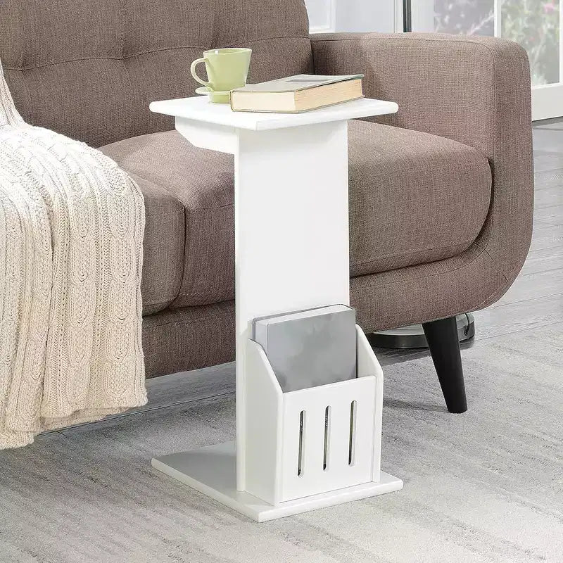C-Shape Magazine End Table with Round Wood Top