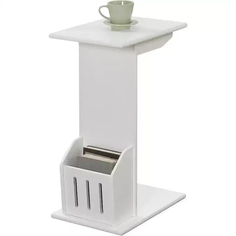 C-Shape Magazine End Table with Round Wood Top