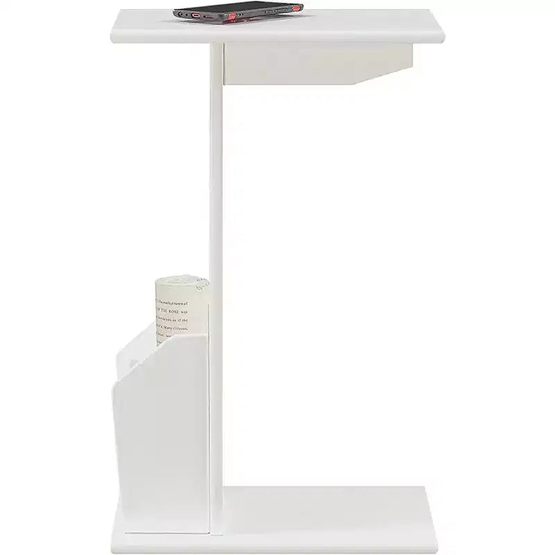 C-Shape Magazine End Table with Round Wood Top