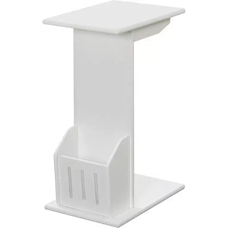 C-Shape Magazine End Table with Round Wood Top