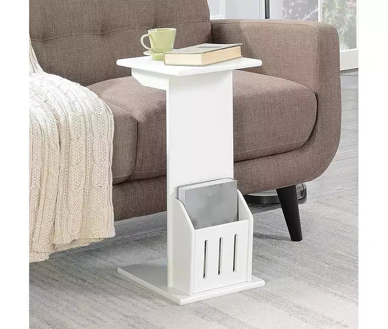 C-Shape Magazine End Table with Round Wood Top