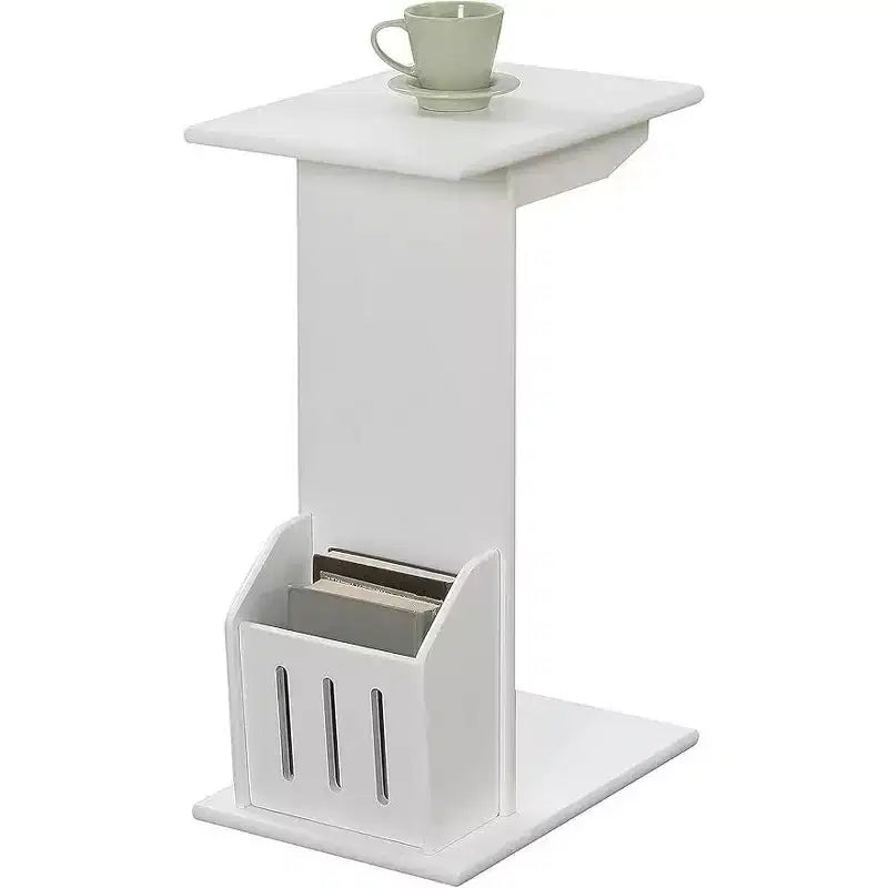 C-Shape Magazine End Table with Round Wood Top