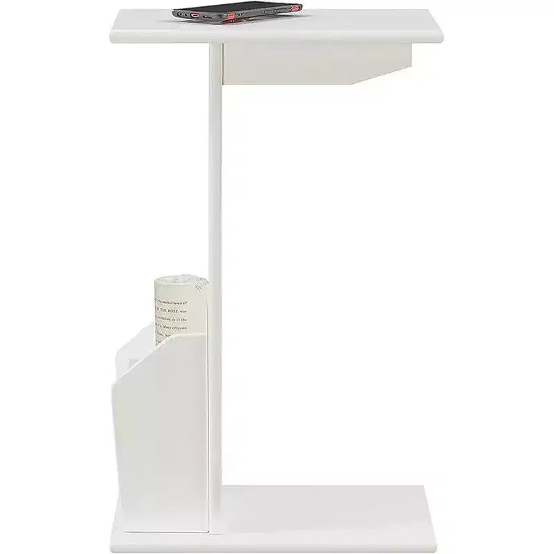C-Shape Magazine End Table with Round Wood Top