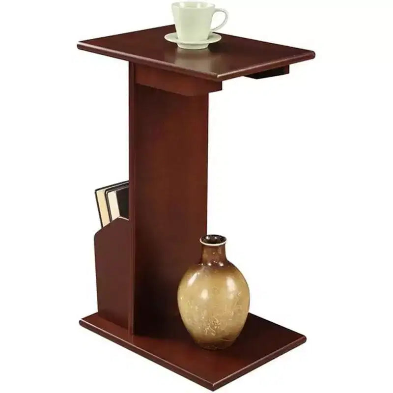 C-Shape Magazine End Table with Round Wood Top