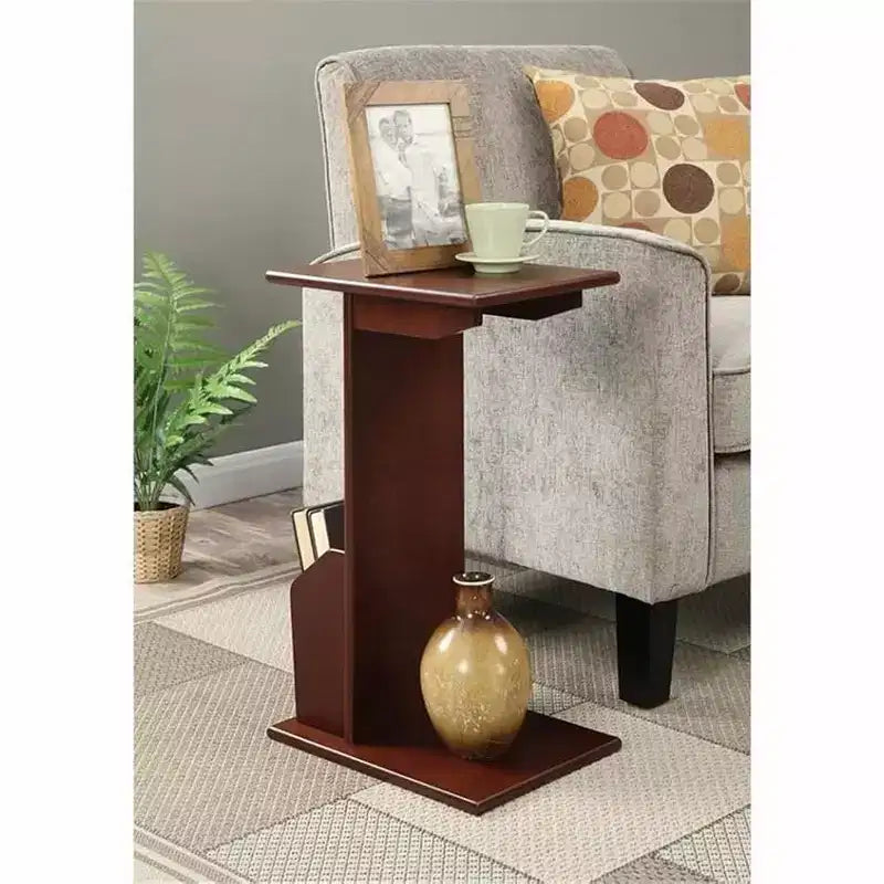 C-Shape Magazine End Table with Round Wood Top