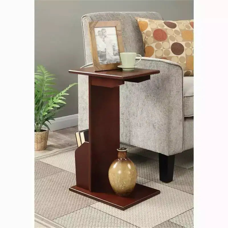 C-Shape Magazine End Table with Round Wood Top