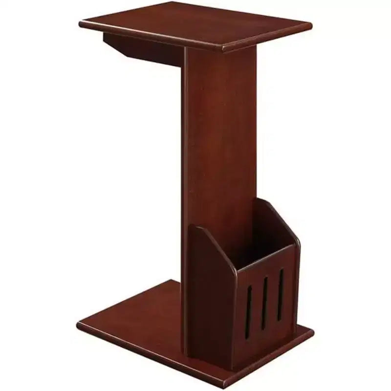 C-Shape Magazine End Table with Round Wood Top
