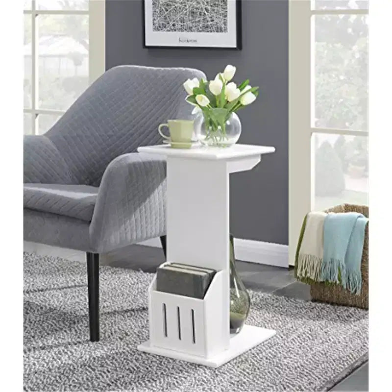 C-Shape Magazine End Table with Round Wood Top