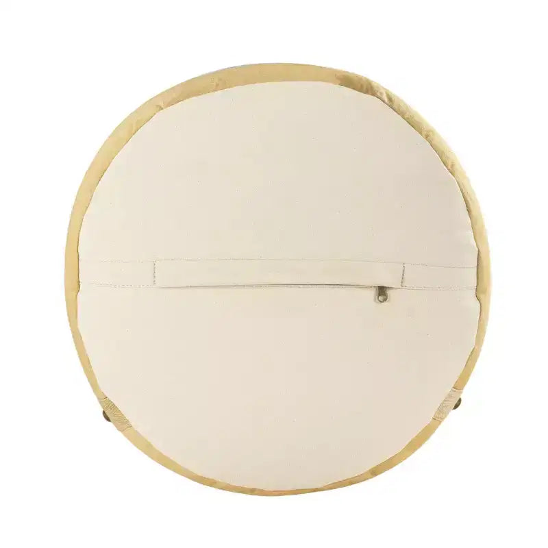 16" Tan Cotton Cylinder Striped Pouf Ottoman