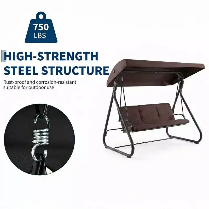 3-Seat Outdoor Convertible Swing Glider, Adjustable Canopy, Heavy-Duty Metal Frame, 750 LBS Weight Capacity, Removable Cushions, for Patio, Backyard
