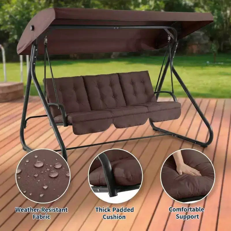 3-Seat Outdoor Convertible Swing Glider, Adjustable Canopy, Heavy-Duty Metal Frame, 750 LBS Weight Capacity, Removable Cushions, for Patio, Backyard