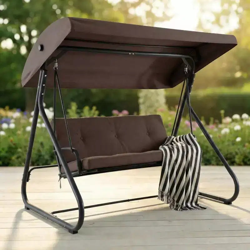 3-Seat Outdoor Convertible Swing Glider, Adjustable Canopy, Heavy-Duty Metal Frame, 750 LBS Weight Capacity, Removable Cushions, for Patio, Backyard