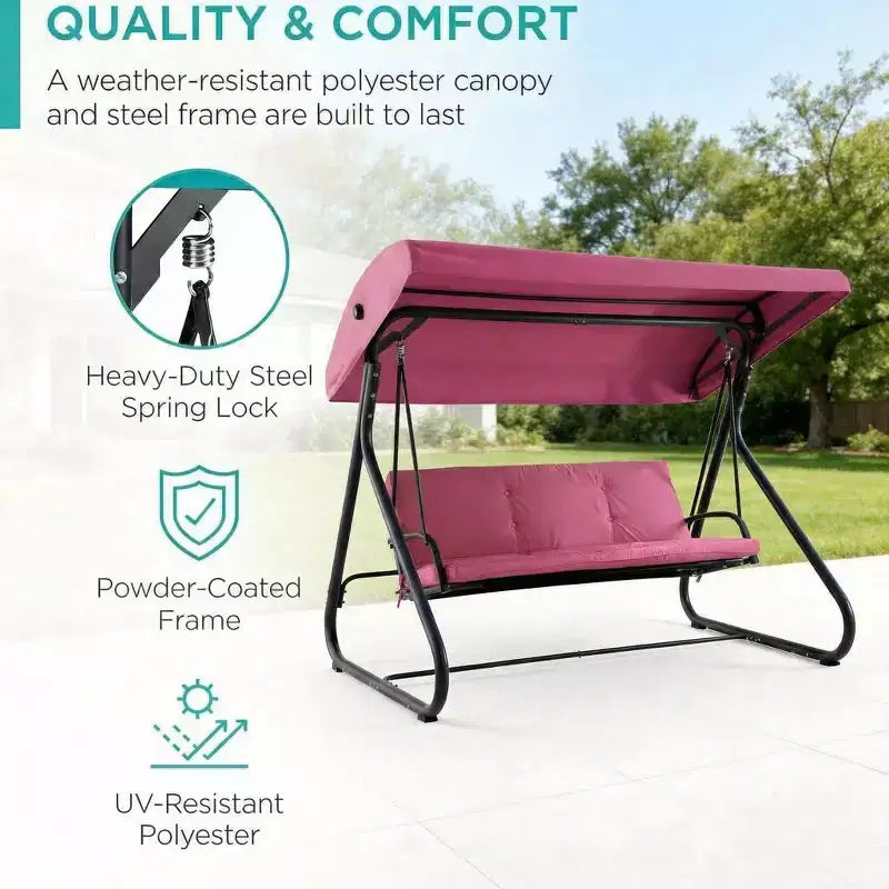 3-Seat Outdoor Convertible Swing Glider, Adjustable Canopy, Heavy-Duty Metal Frame, 750 LBS Weight Capacity, Removable Cushions, for Patio, Backyard