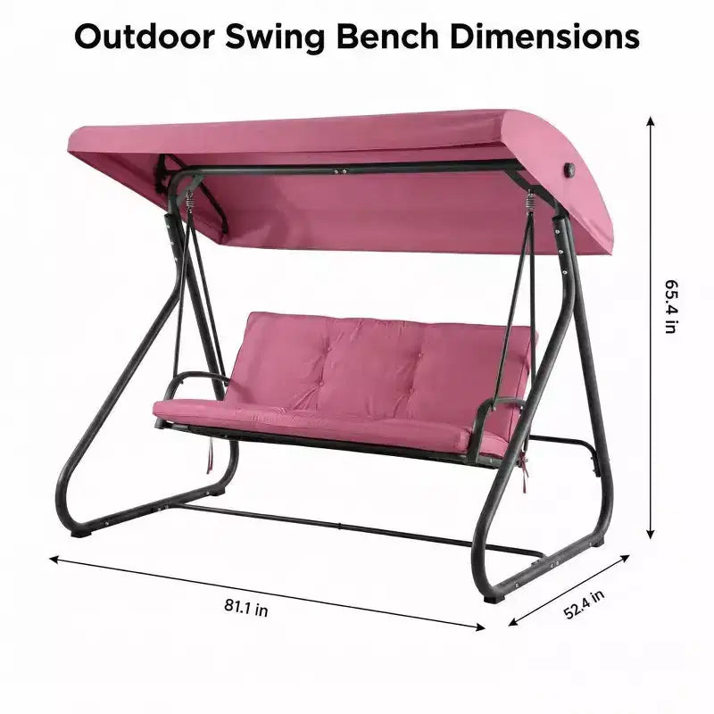 3-Seat Outdoor Convertible Swing Glider, Adjustable Canopy, Heavy-Duty Metal Frame, 750 LBS Weight Capacity, Removable Cushions, for Patio, Backyard