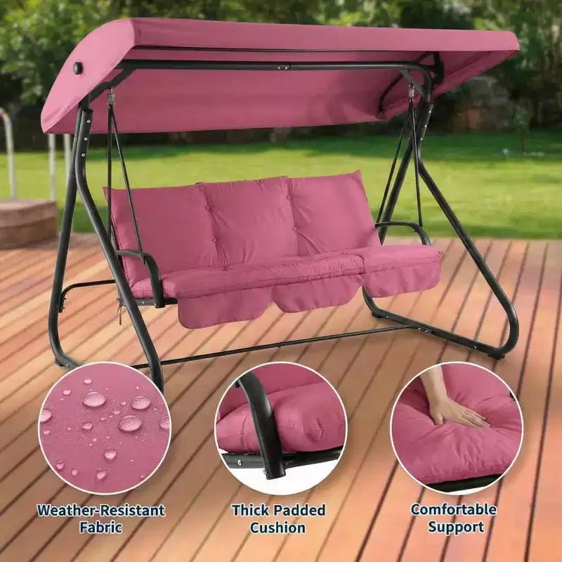 3-Seat Outdoor Convertible Swing Glider, Adjustable Canopy, Heavy-Duty Metal Frame, 750 LBS Weight Capacity, Removable Cushions, for Patio, Backyard