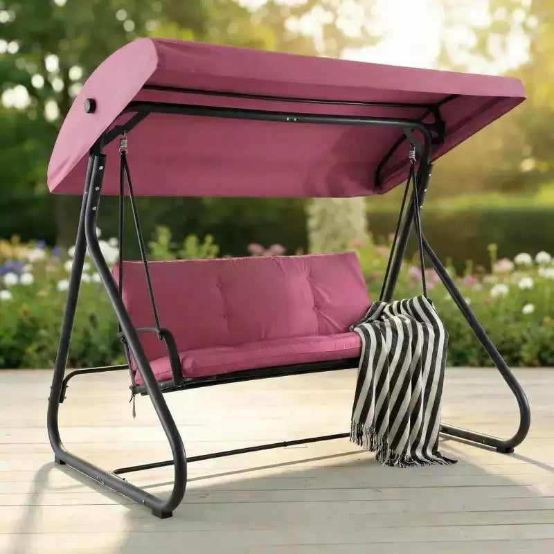 3-Seat Outdoor Convertible Swing Glider, Adjustable Canopy, Heavy-Duty Metal Frame, 750 LBS Weight Capacity, Removable Cushions, for Patio, Backyard