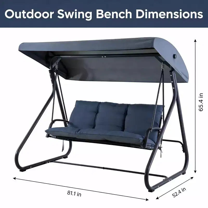 3-Seat Outdoor Convertible Swing Glider, Adjustable Canopy, Heavy-Duty Metal Frame, 750 LBS Weight Capacity, Removable Cushions, for Patio, Backyard