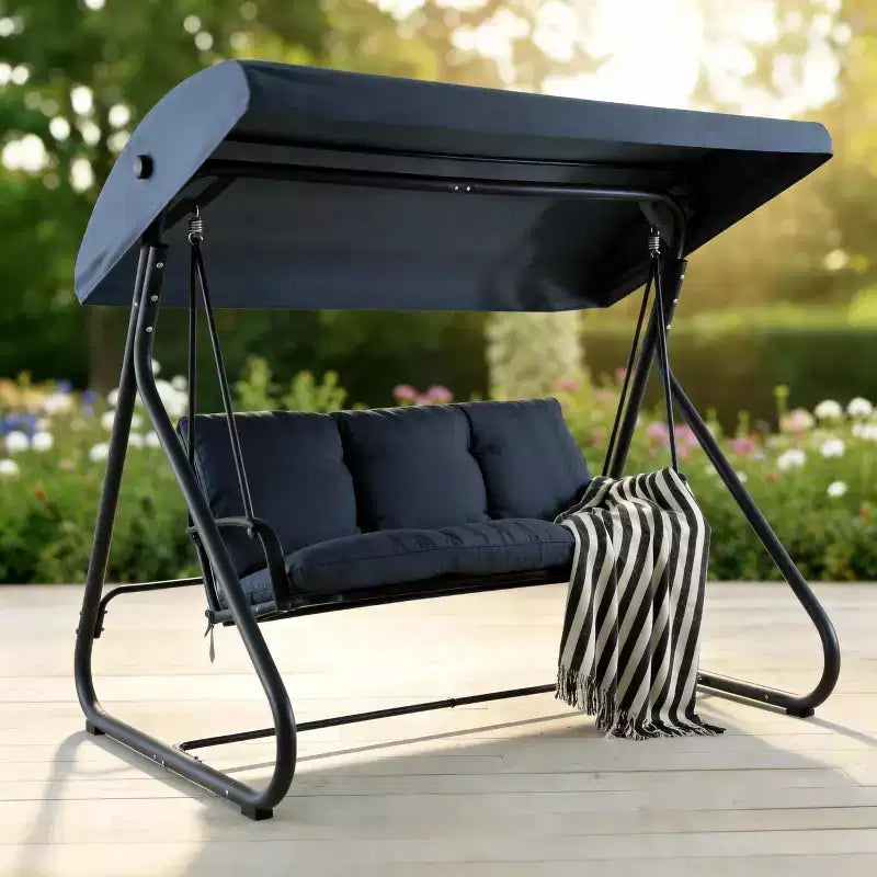 3-Seat Outdoor Convertible Swing Glider, Adjustable Canopy, Heavy-Duty Metal Frame, 750 LBS Weight Capacity, Removable Cushions, for Patio, Backyard