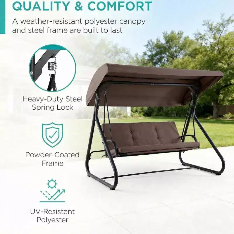 3-Seat Outdoor Convertible Swing Glider, Adjustable Canopy, Heavy-Duty Metal Frame, 750 LBS Weight Capacity, Removable Cushions, for Patio, Backyard